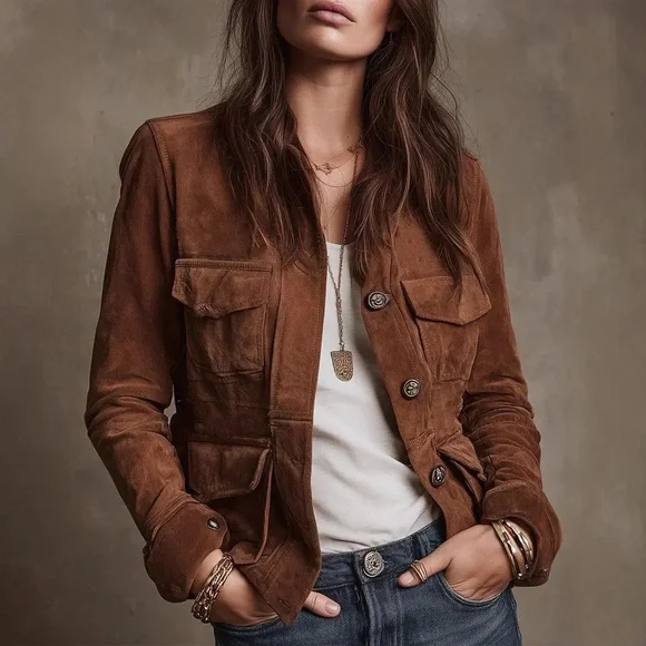 Slim fit Chic Faux Suede Shacket. - Picture 2 of 9